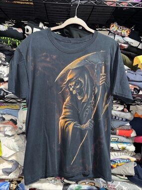 Y2K Skeleton Death Grunge Faded Black Shirt Size Xl